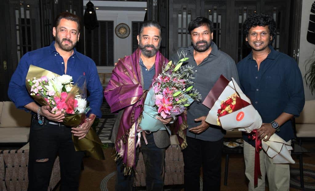 Salman Khan joined kamal haasan chiranjeevi and lokesh Kanagaraj for Vikram's success party in hyderabad