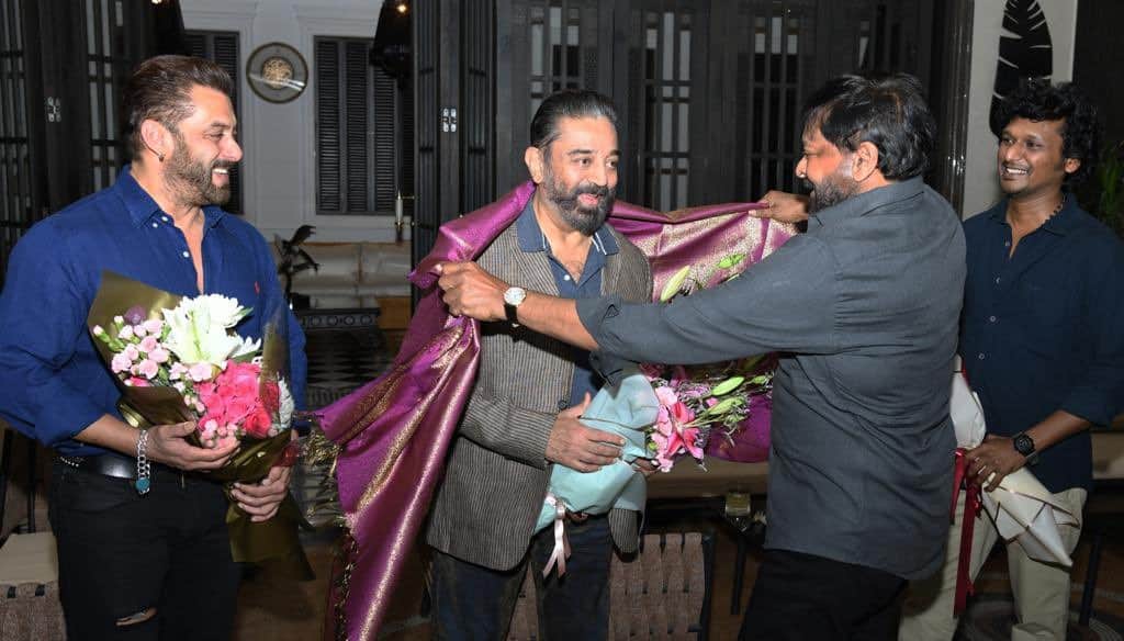 Salman Khan joined kamal haasan chiranjeevi and lokesh Kanagaraj for Vikram's success party in hyderabad