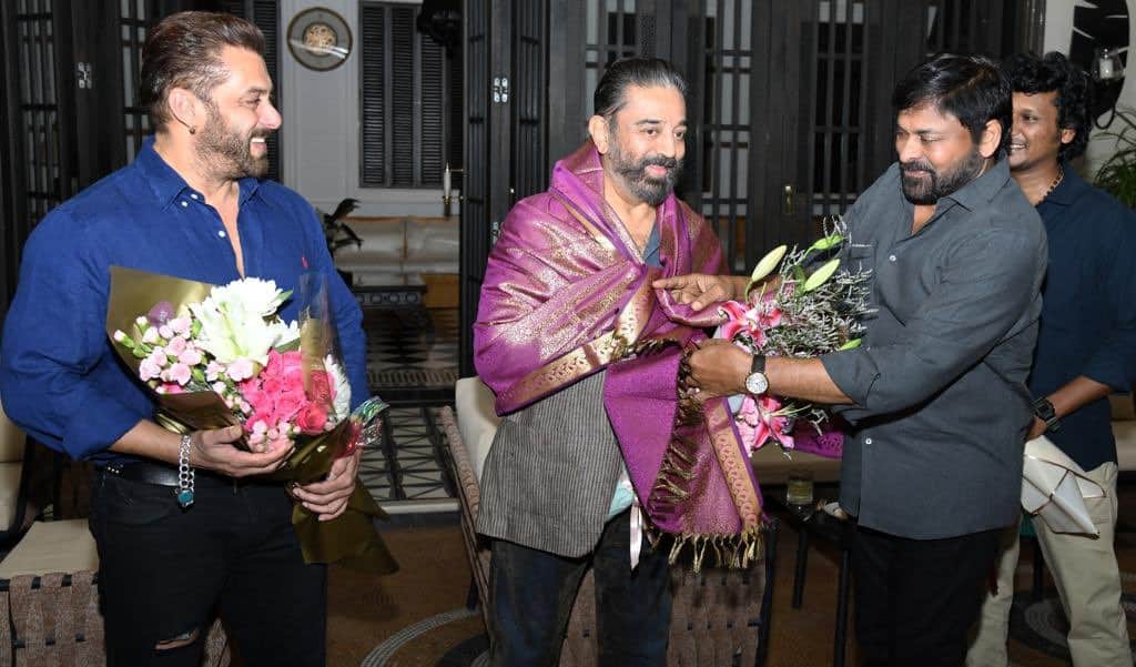 Salman Khan joined kamal haasan chiranjeevi and lokesh Kanagaraj for Vikram's success party in hyderabad