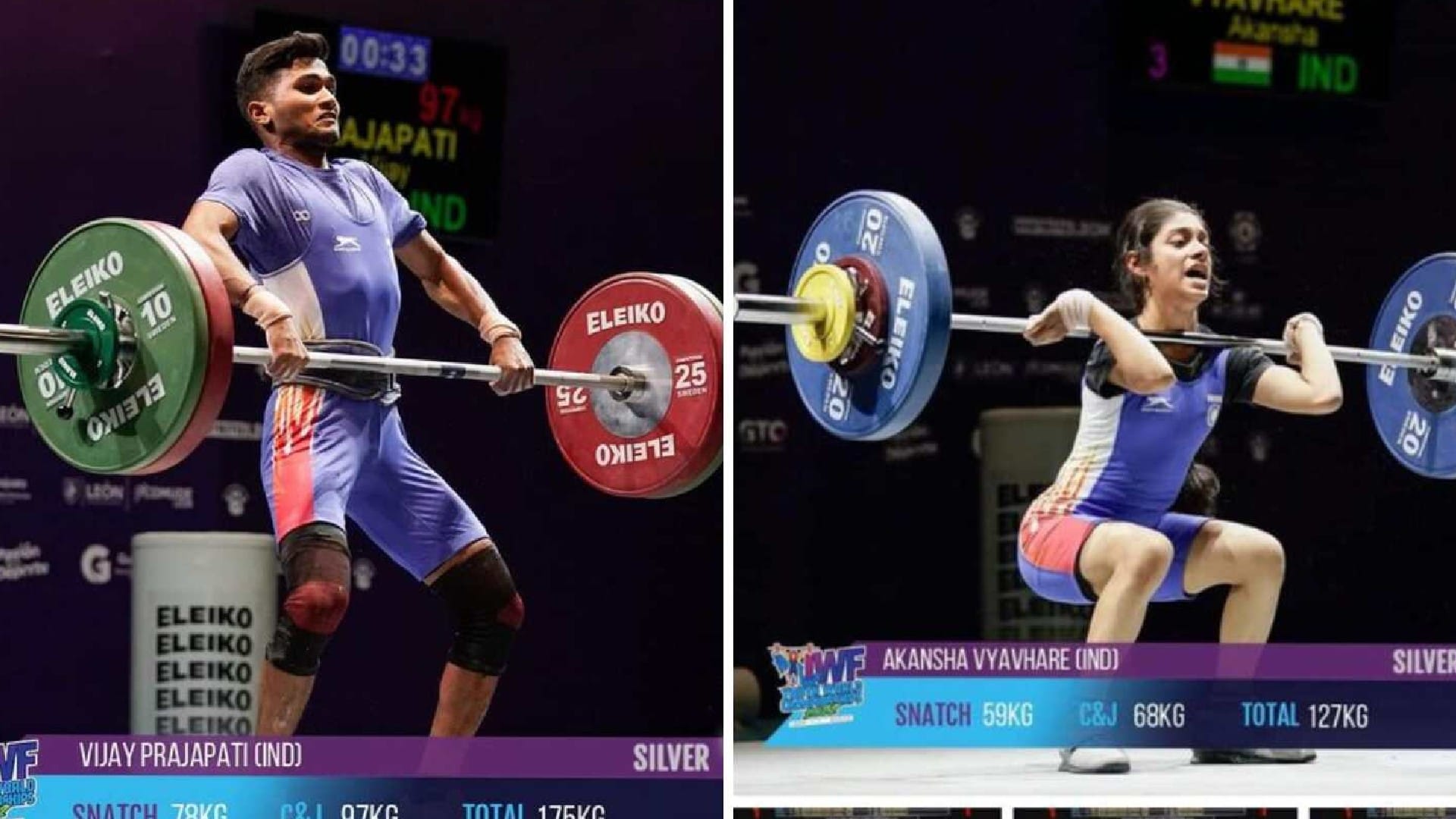 World Youth Weightlifting Madhya Pradesh Vijay Prajapati and Maharashtra Akansha Kishor Vyavhare won silver medal