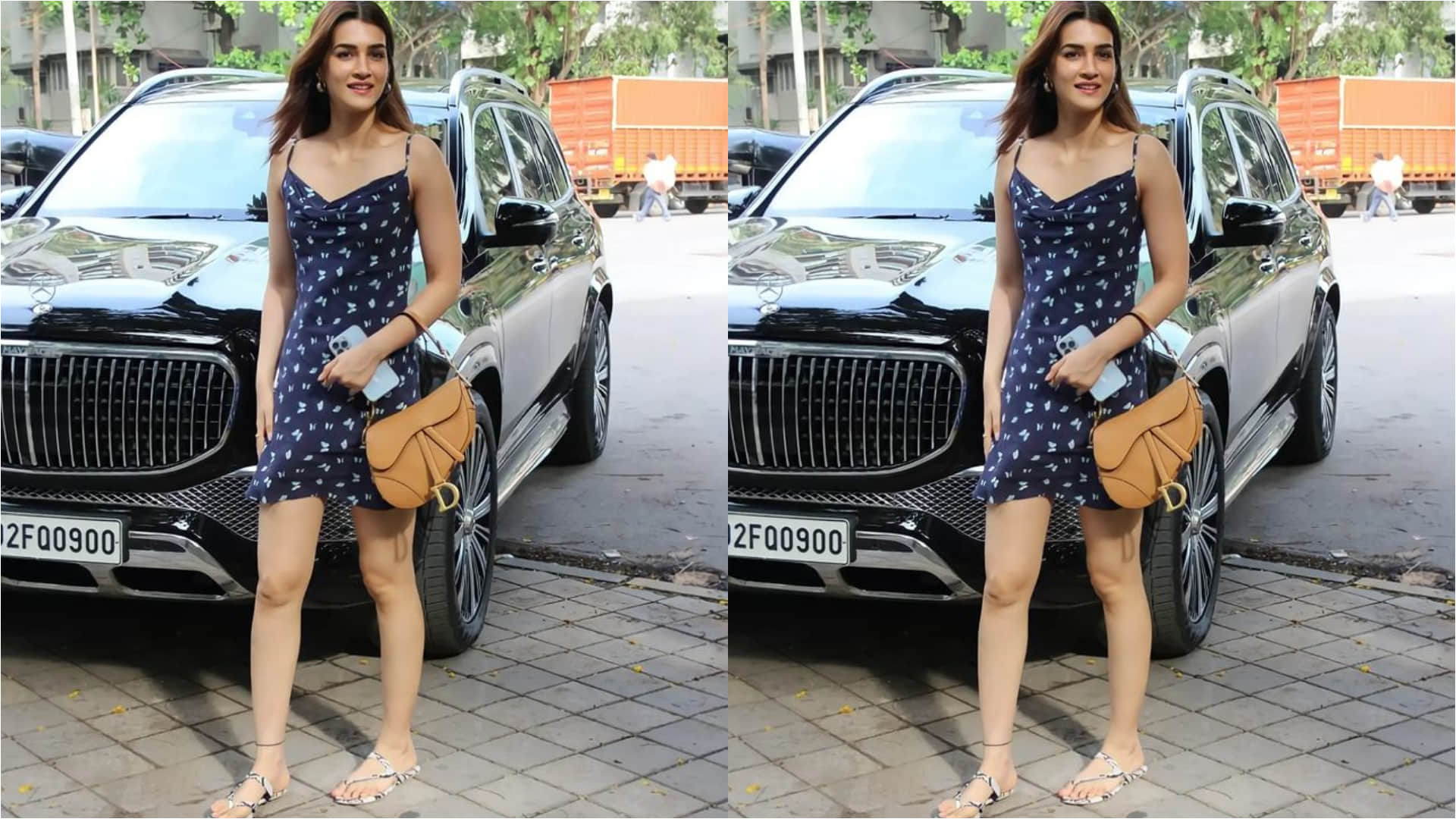 kriti sanon sultry look in printed blue mini dress just 3k