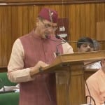 बजट पेश करते वित्त मंत्री प्रेमचंद अग्रवाल