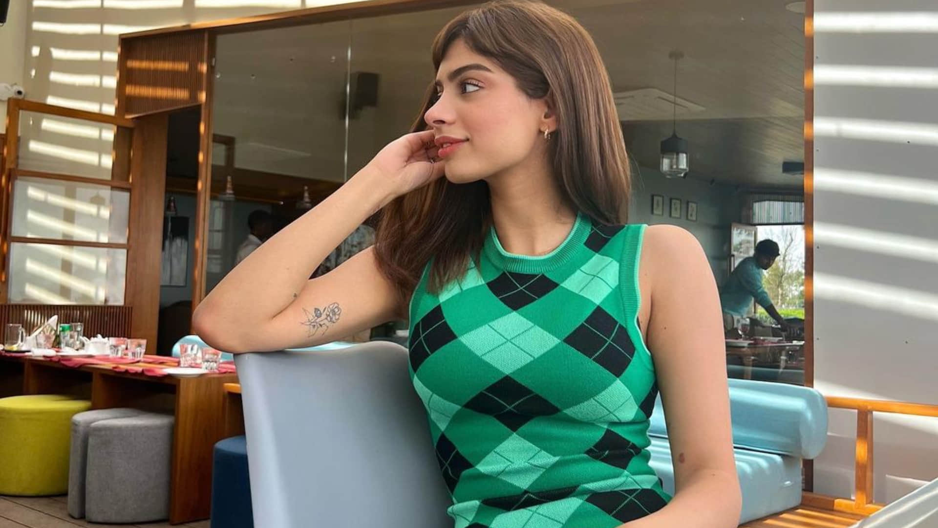 khushi kapoor checkered green bodycon mini dress worth 2k