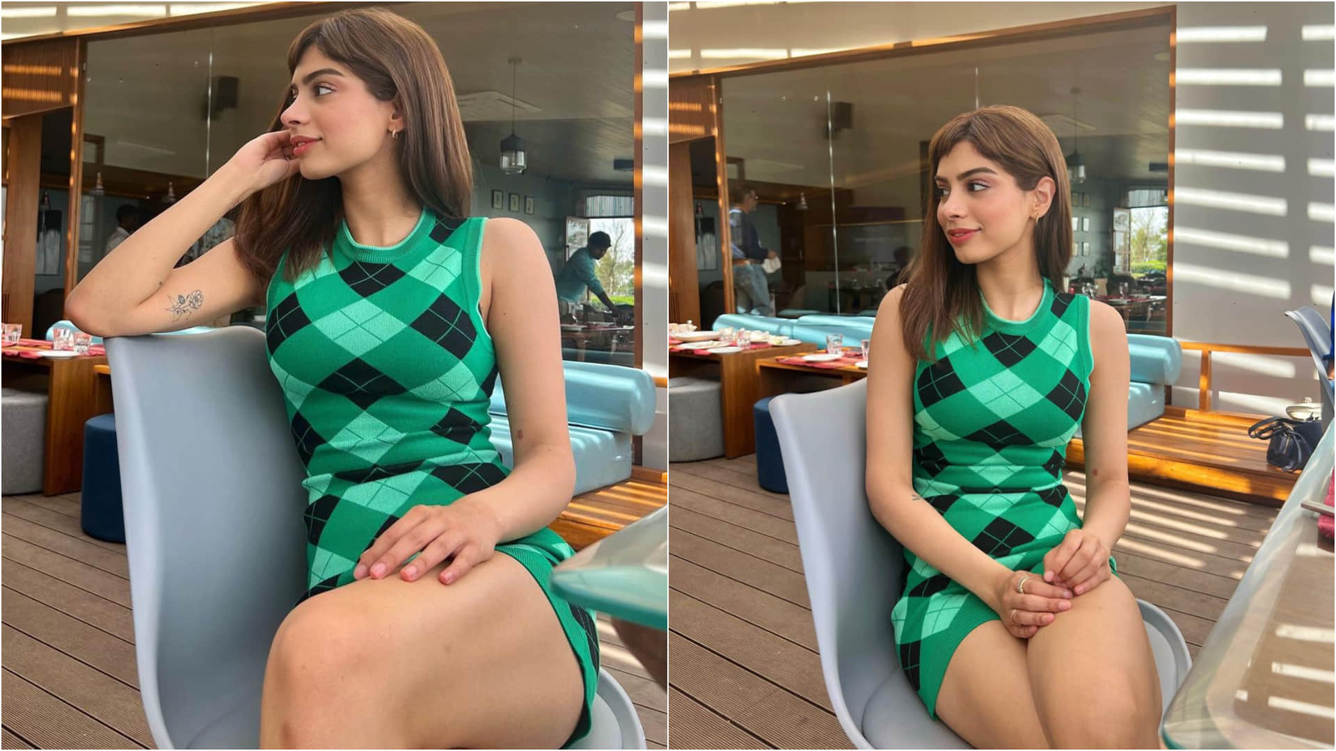 khushi kapoor checkered green bodycon mini dress worth 2k