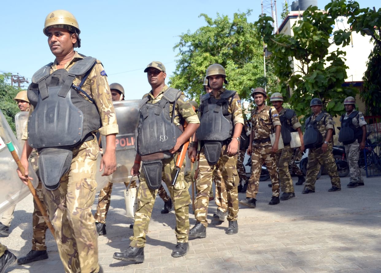 Police marched on foot with RAF personnel