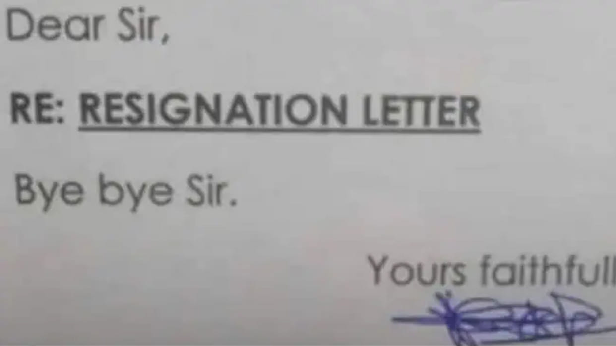 this pic of a short and sweet resgination letter is going viral twitter shares their stories