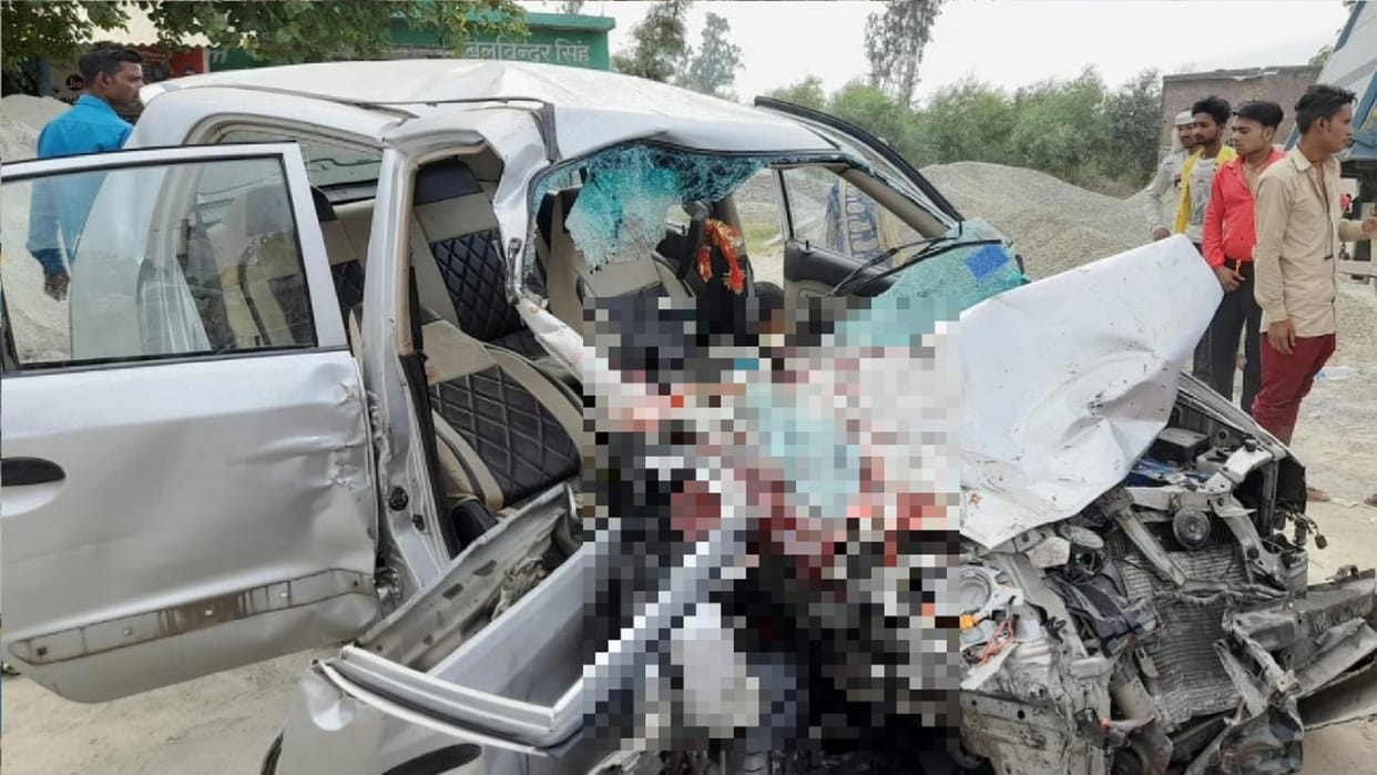 three including father and son died in a road accident in pilibhit