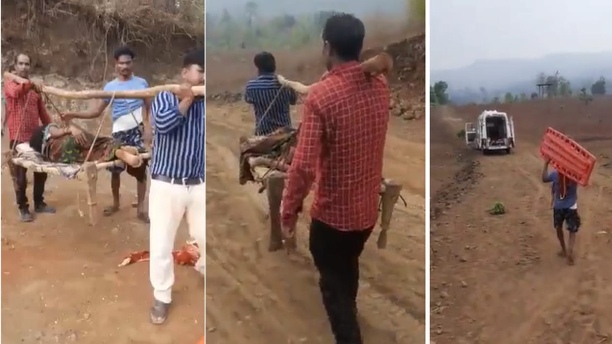 MP News: Ambulance refuses to come due to lack of road in Mandla, walks for three km with pregnant on cot