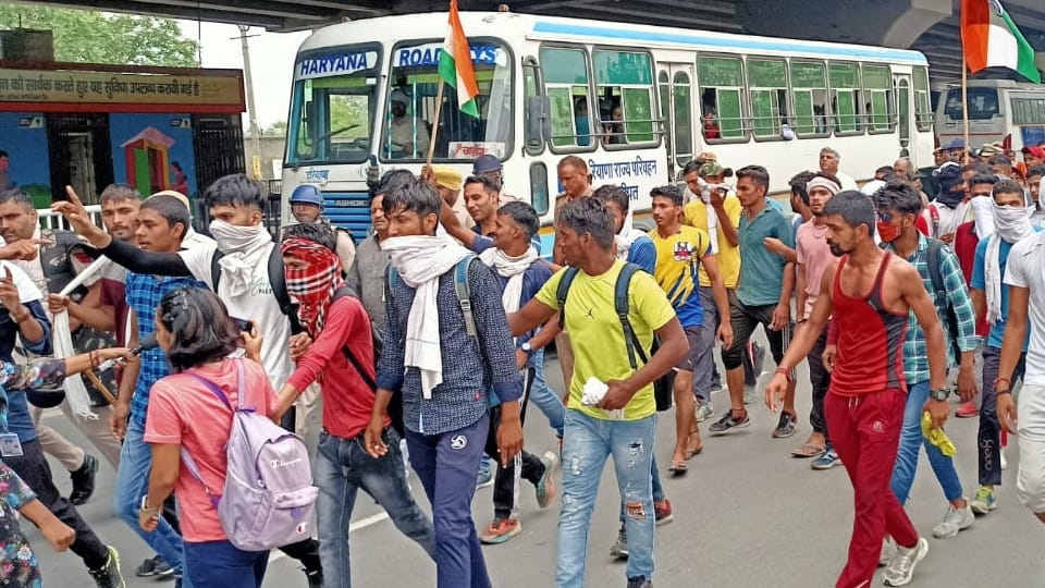 Protest against agnipath scheme in panipat