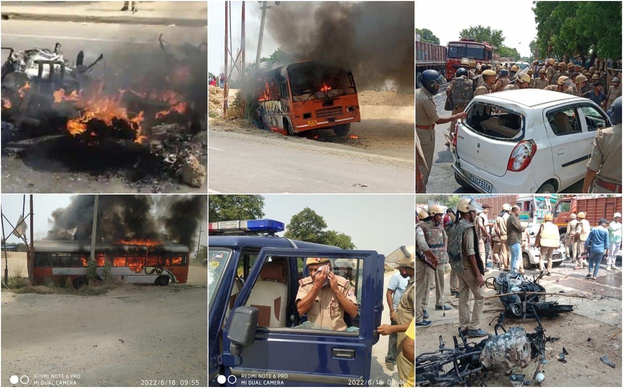 Agnipath Protest in jaunpur violence police were helpless in front of furious crowd see unseen pictures of violent demonstration