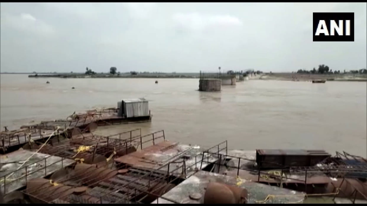 Part of an under-construction bridge over Kosi river washed away in Bhagalpur Bihar |