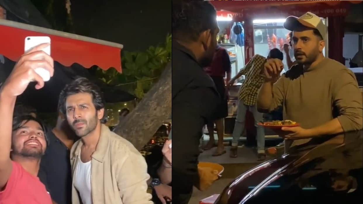 bhool bhulaiyaa 2 star kartik aaryan enjoying street food with sonu ke titu ki sweety costar sunny singh