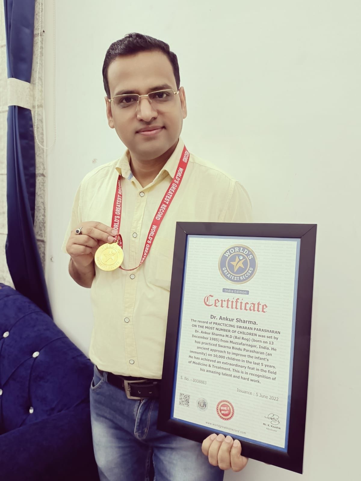 Dr Ankur Sharma got his name registered in the World Greatest Record