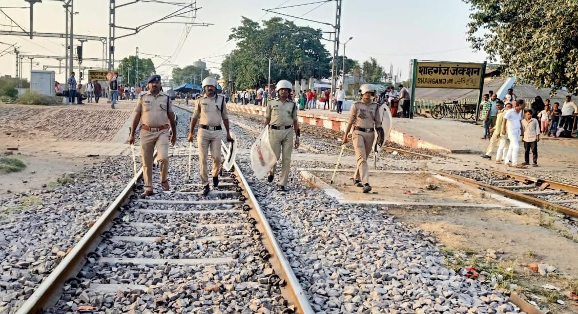 The train passed through the station amid tight security