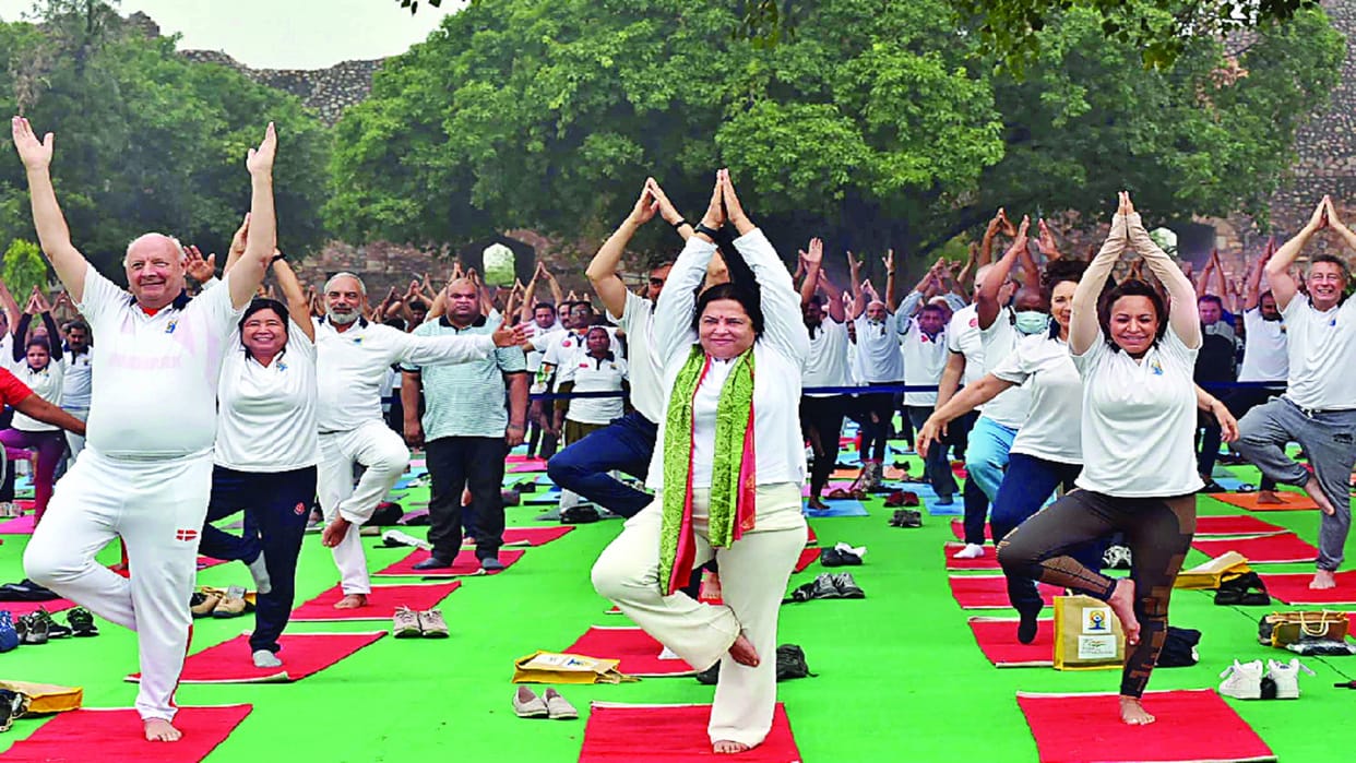 Representatives of more than 40 countries did yoga in Purana Qila of Delhi