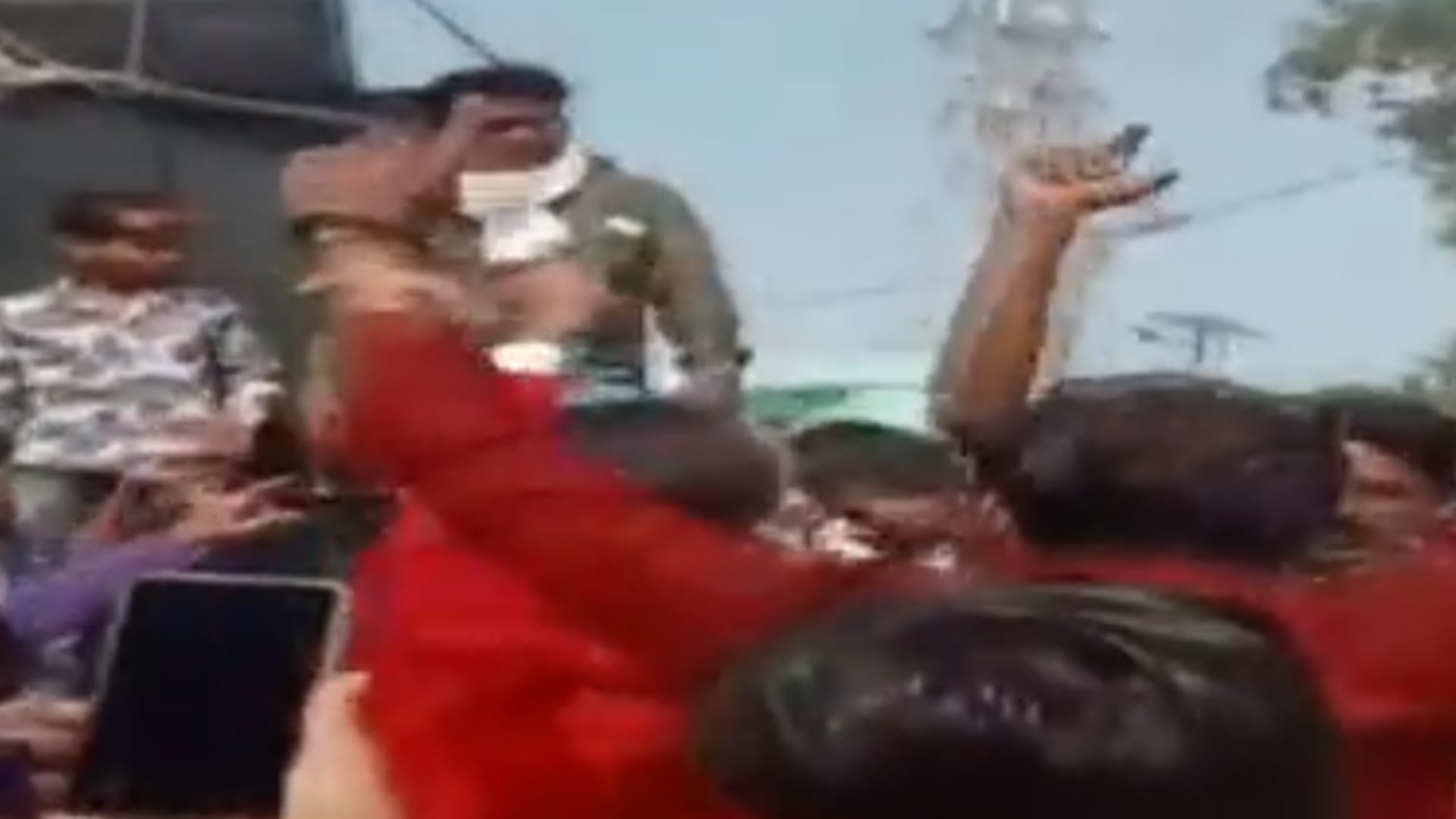 A bridegroom rode a bulldozer to the bride's house in Bahraich.