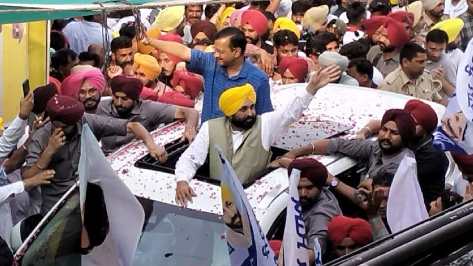 Arvind Kejriwal and Bhagwant Mann campaign for Aap candidate in Sangrur
