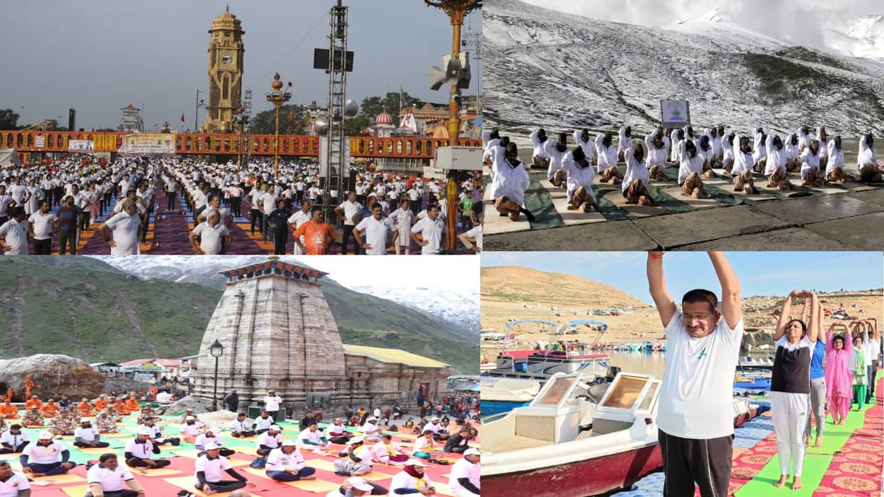 International Yoga Day: Grand yoga festival in Uttarakhand, people did yoga on banks of Ganges, ITBP Jawan, Kedarnath, See Photos