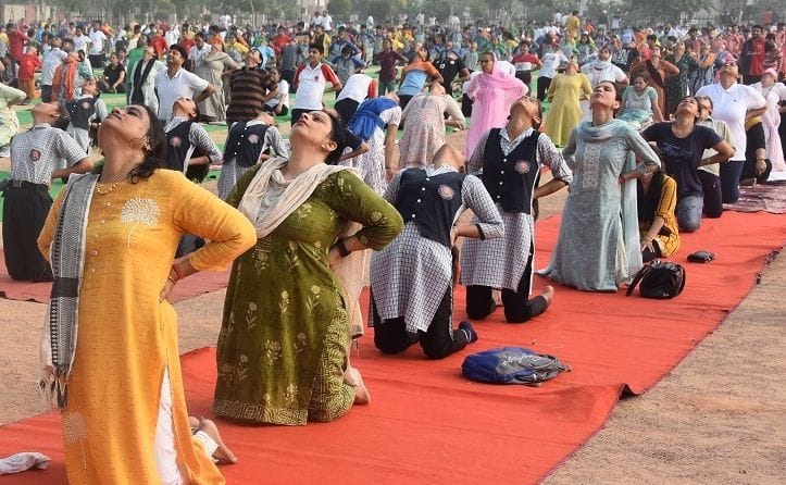 Khevda's Ashu and Sunita topped the Yoga Marathon
