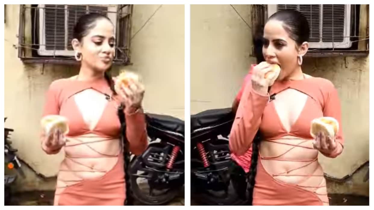 Urfi Javed spoted eating vada pav on streets in bold dress