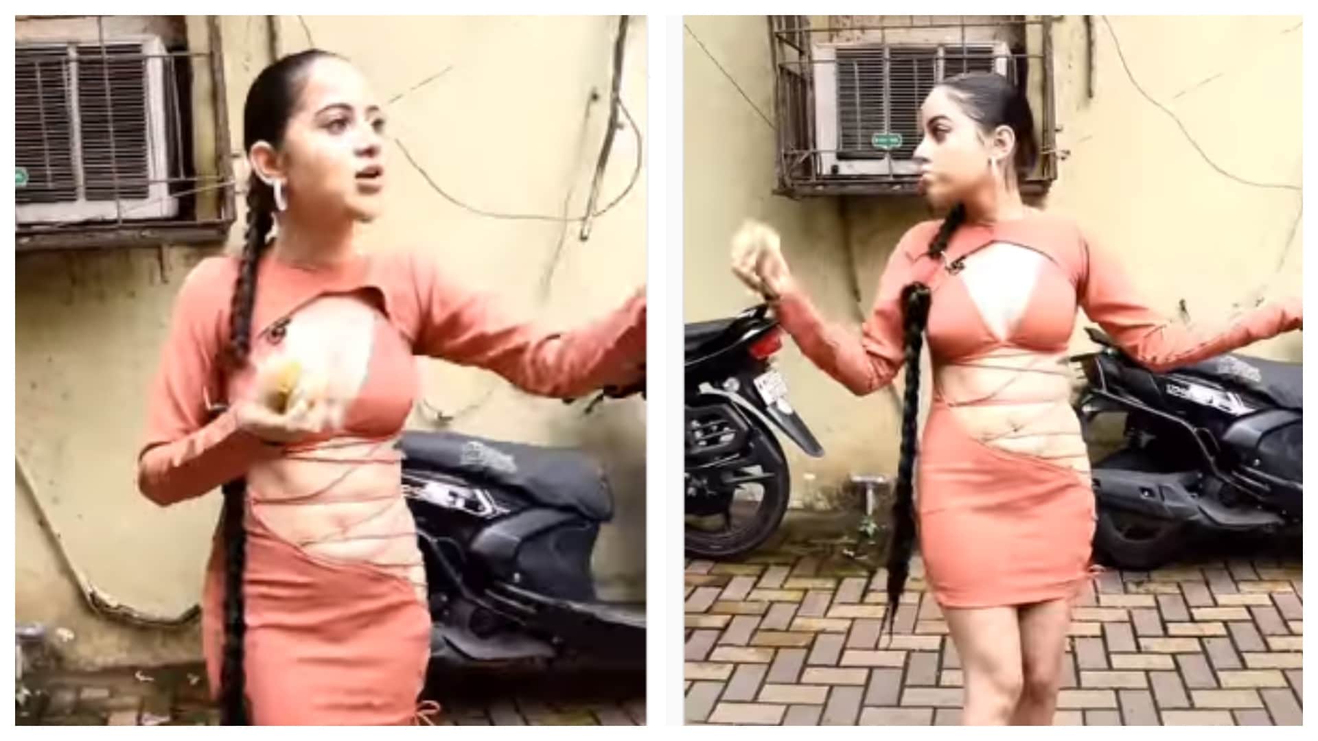 Urfi Javed spoted eating vada pav on streets in bold dress