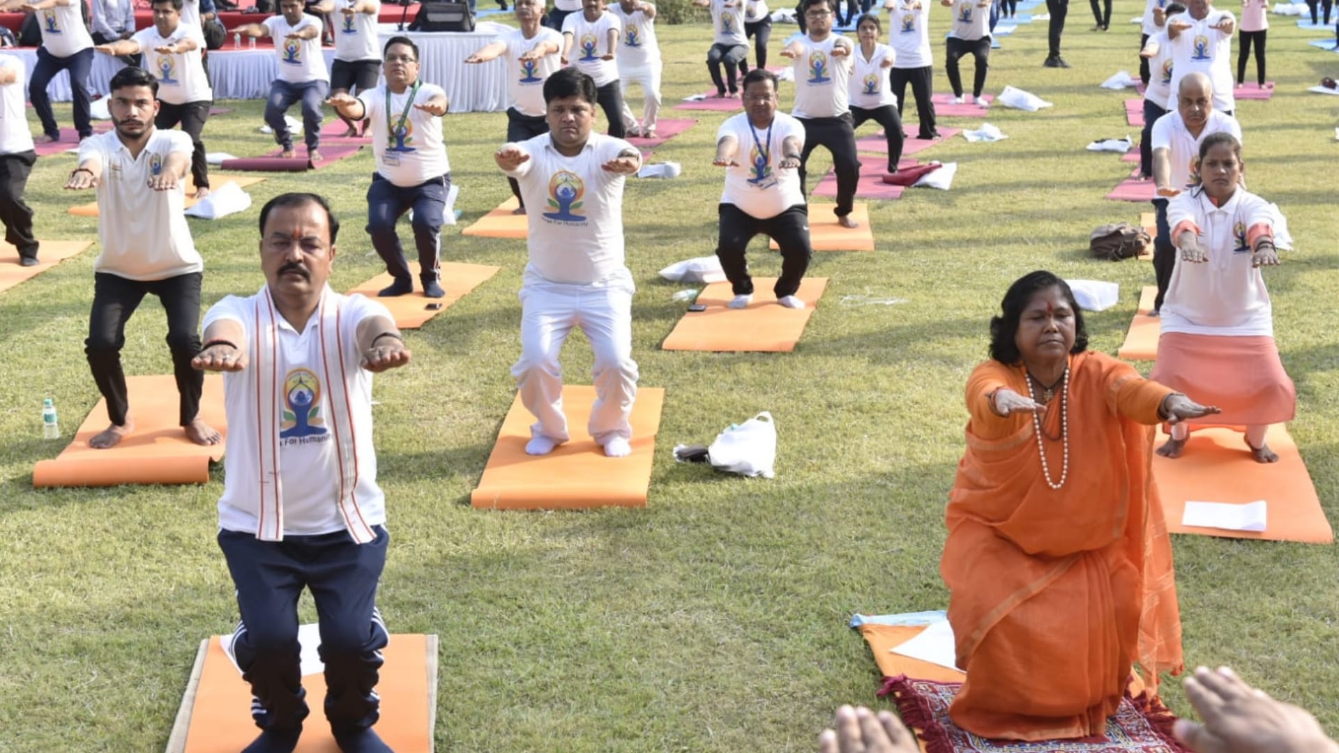 Yoga performed in parks and historical places in Uttar Pradesh.