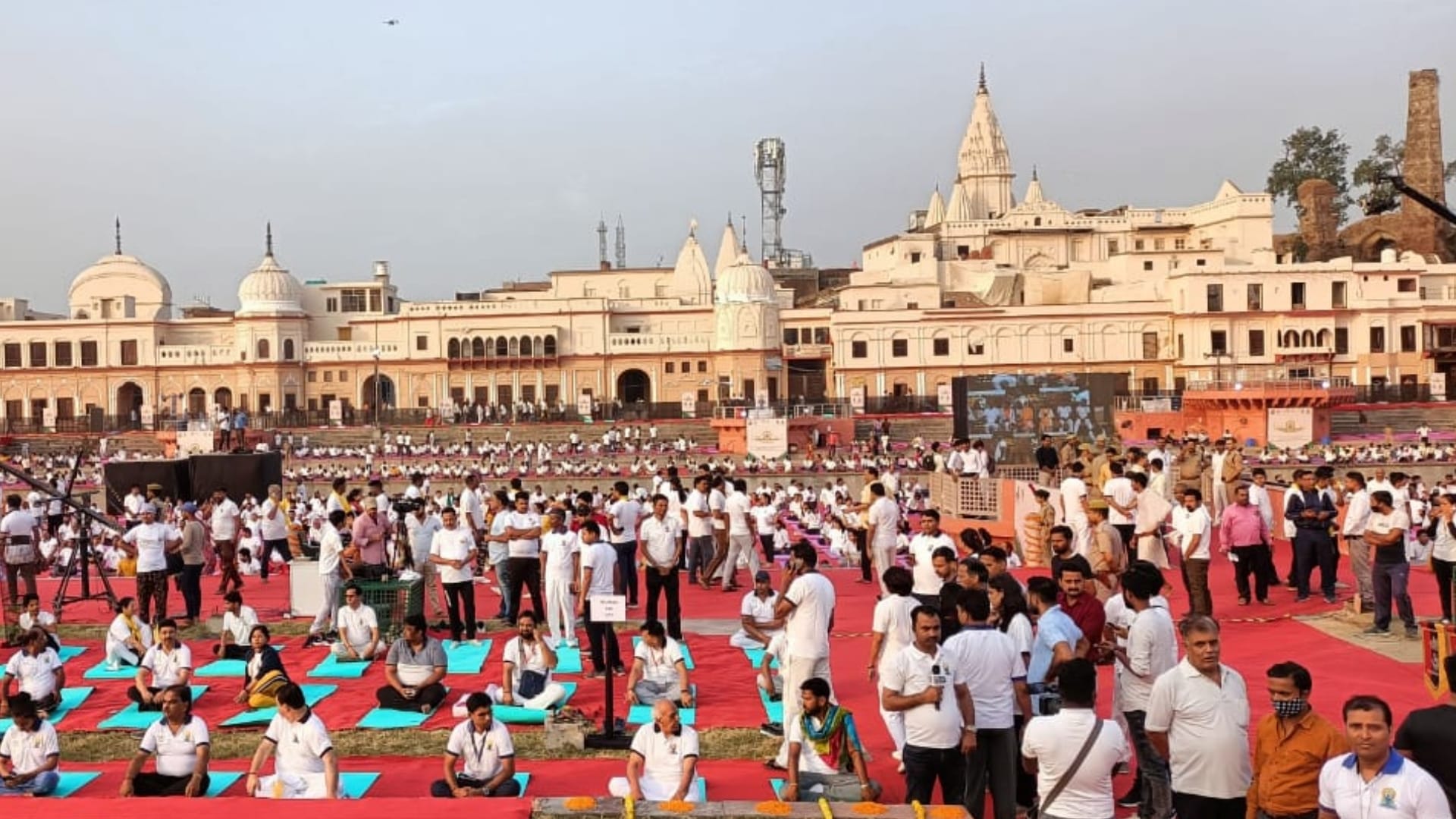 Yoga performed in parks and historical places in Uttar Pradesh.