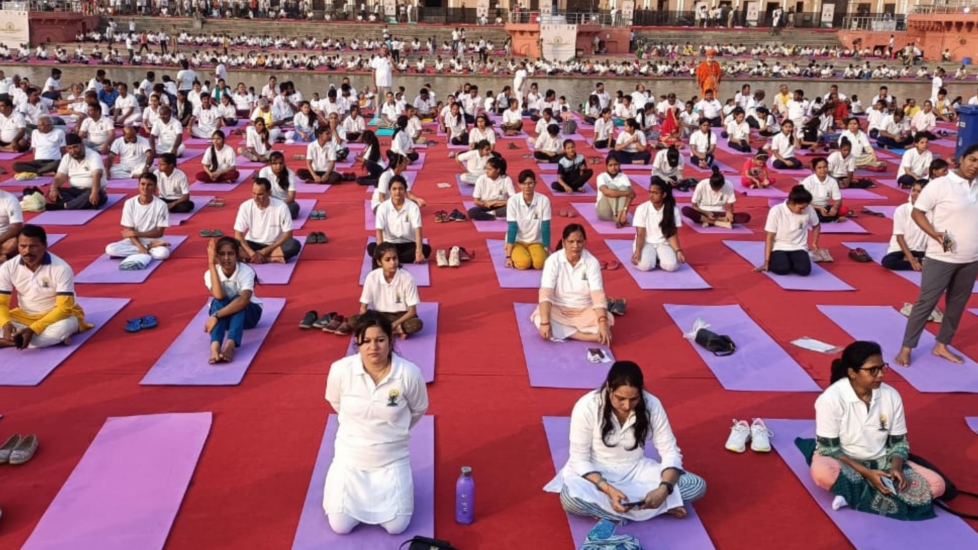 Yoga performed in parks and historical places in Uttar Pradesh.