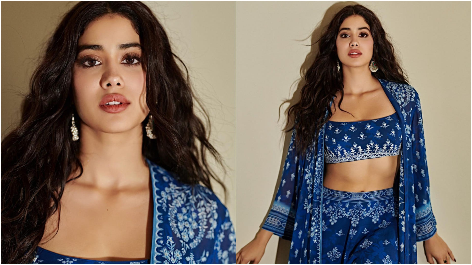 Actress Janhvi Kapoor Shares Photo in blue Bralette Palazzo Cape Set See Pics Here Latest News in hindi