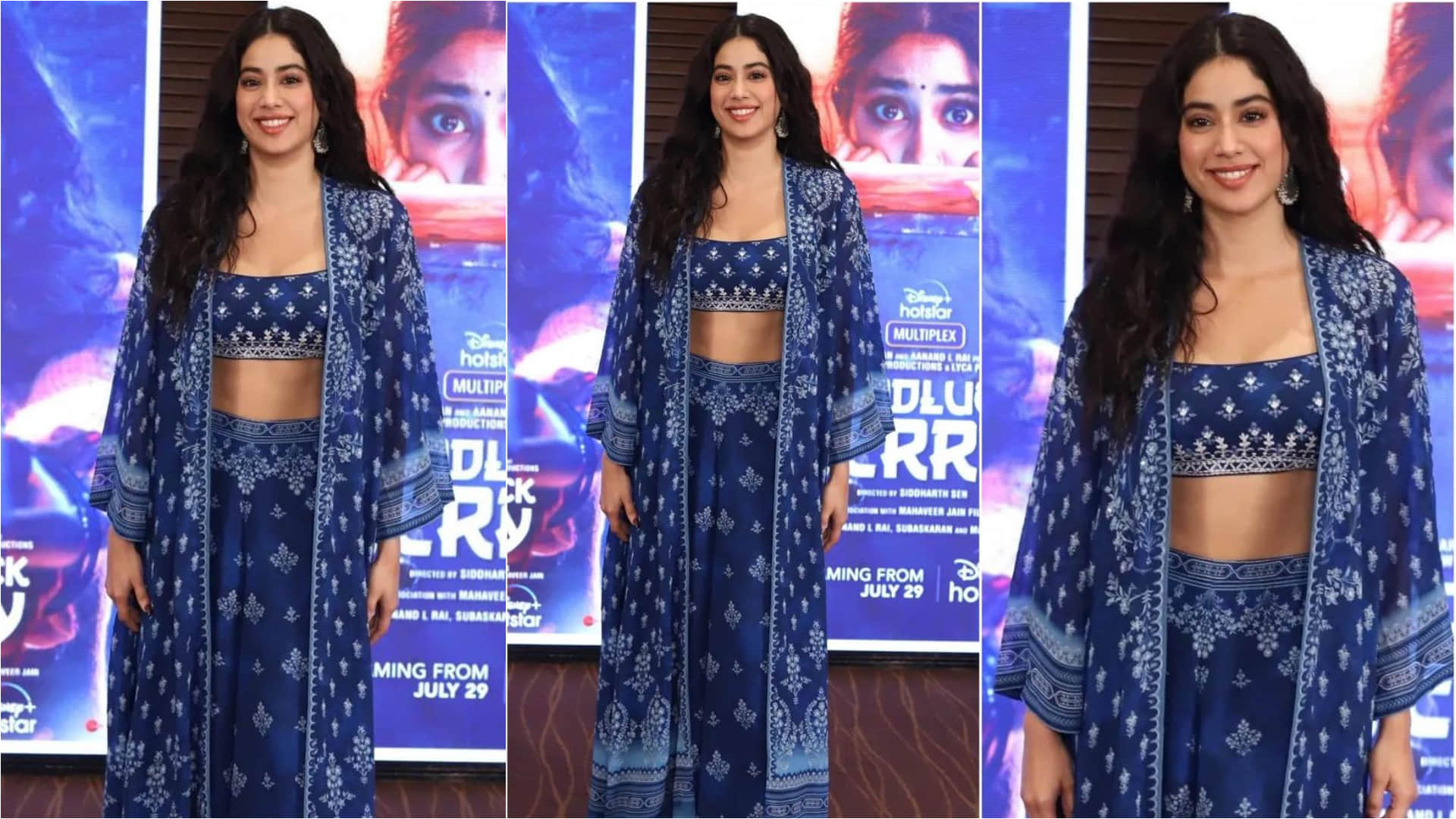 Actress Janhvi Kapoor Shares Photo in blue Bralette Palazzo Cape Set See Pics Here Latest News in hindi