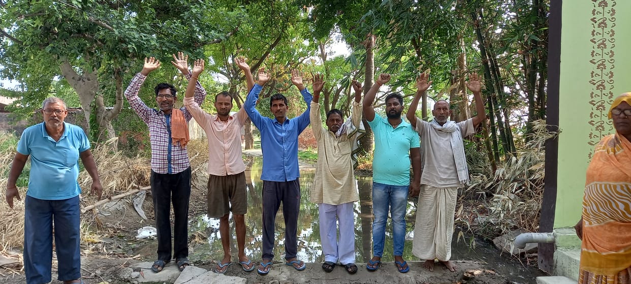 Angry villagers protested due to accumulation of dirty water on the road