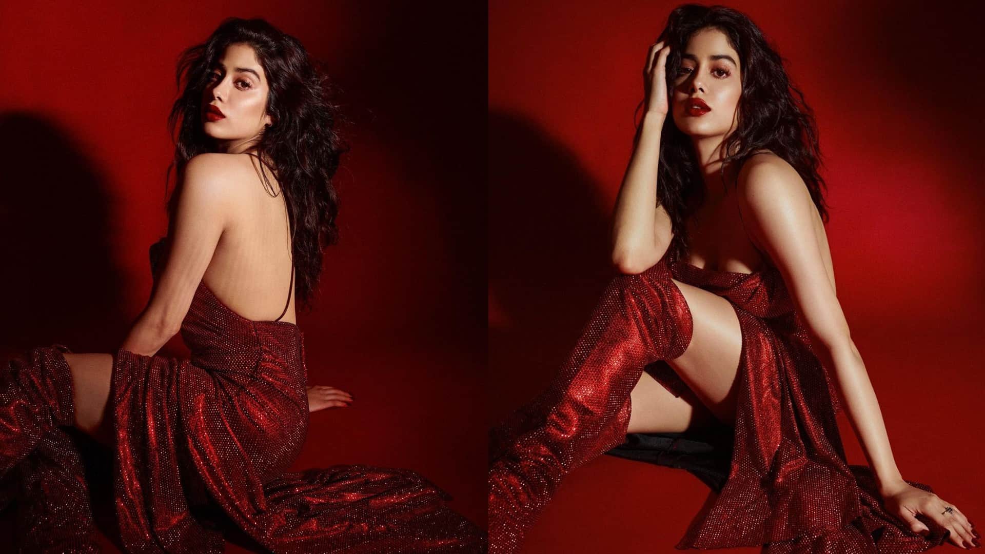 janhvi kapoor killer look backless red shimmery gown  and Jacqueline Fernandez beautiful pics today celebrity update in 10 pictures