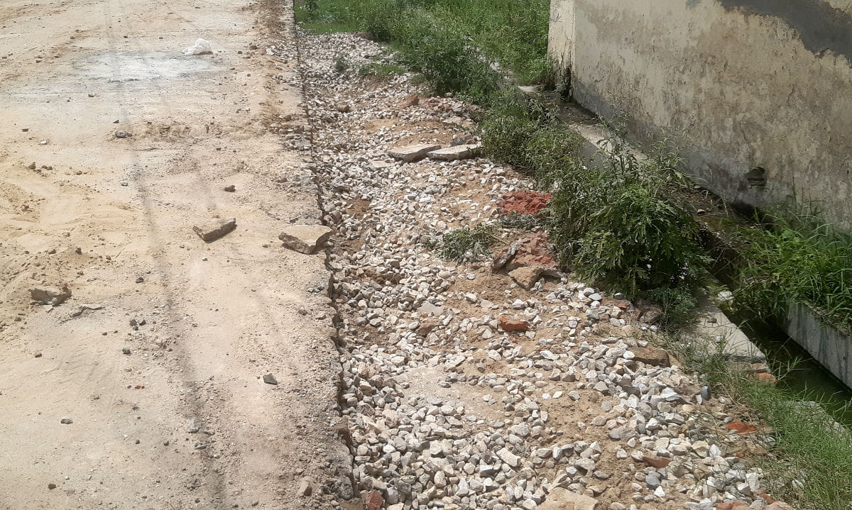 Unfinished work, bricks not placed on the drain, people upset
