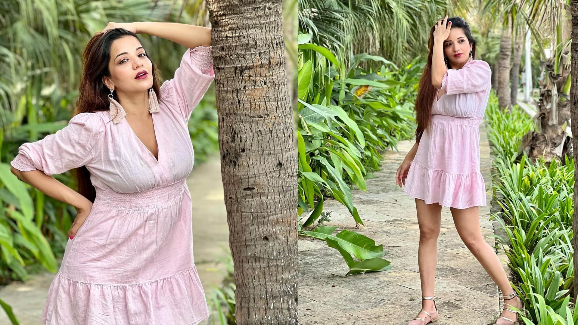 monalisa photoshoot wreaks havoc in red colour dress with husband vikrant 