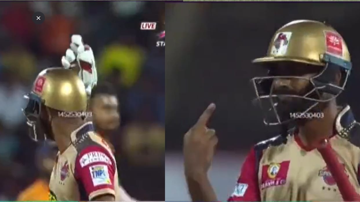 N jagadeesan shows middle finger to bowler after getting out with mankad rule
