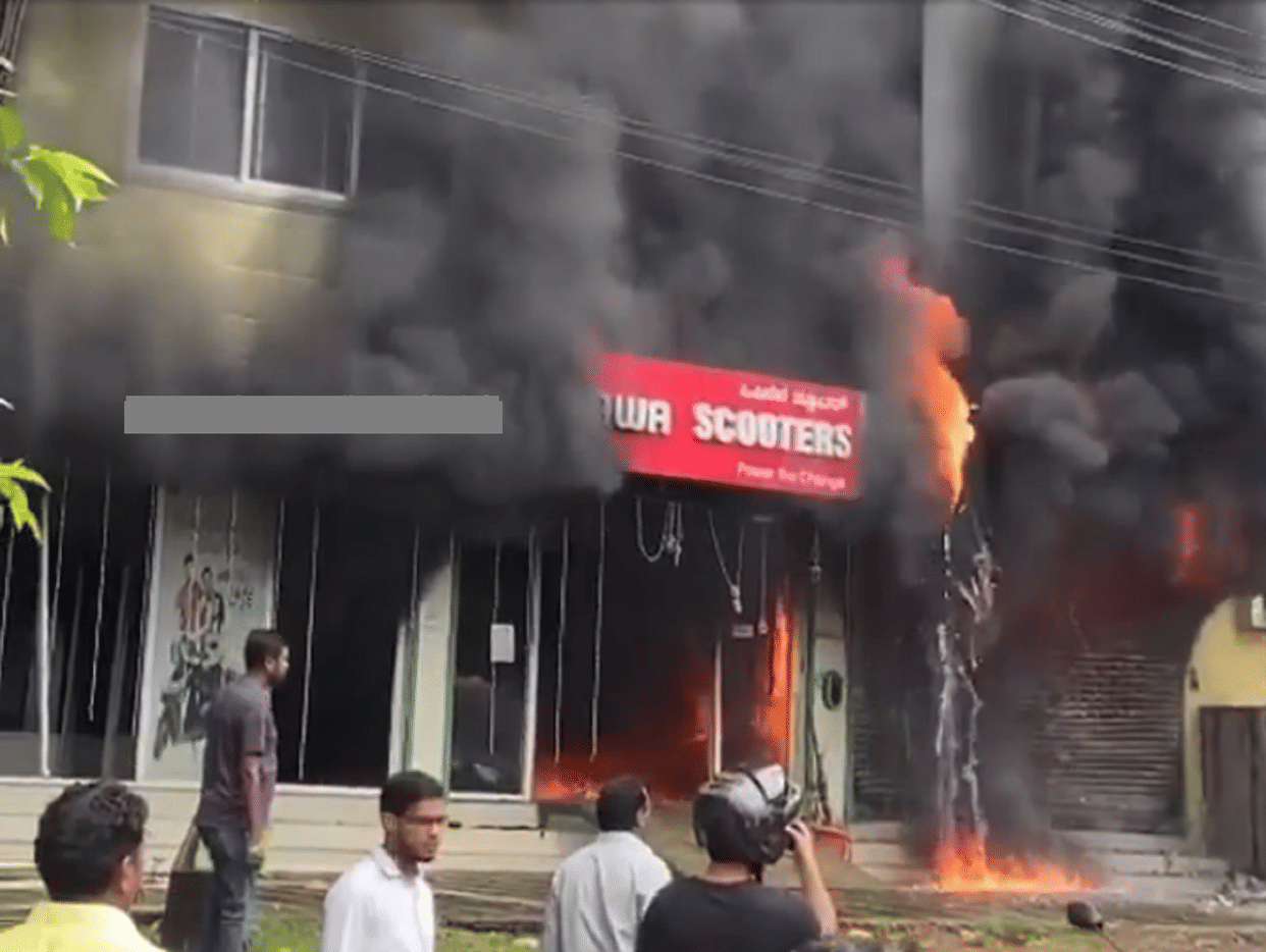 Okinawa EV dealership catches fire in Mangalore ev fire incident ev fires in india okinawa ev fire
