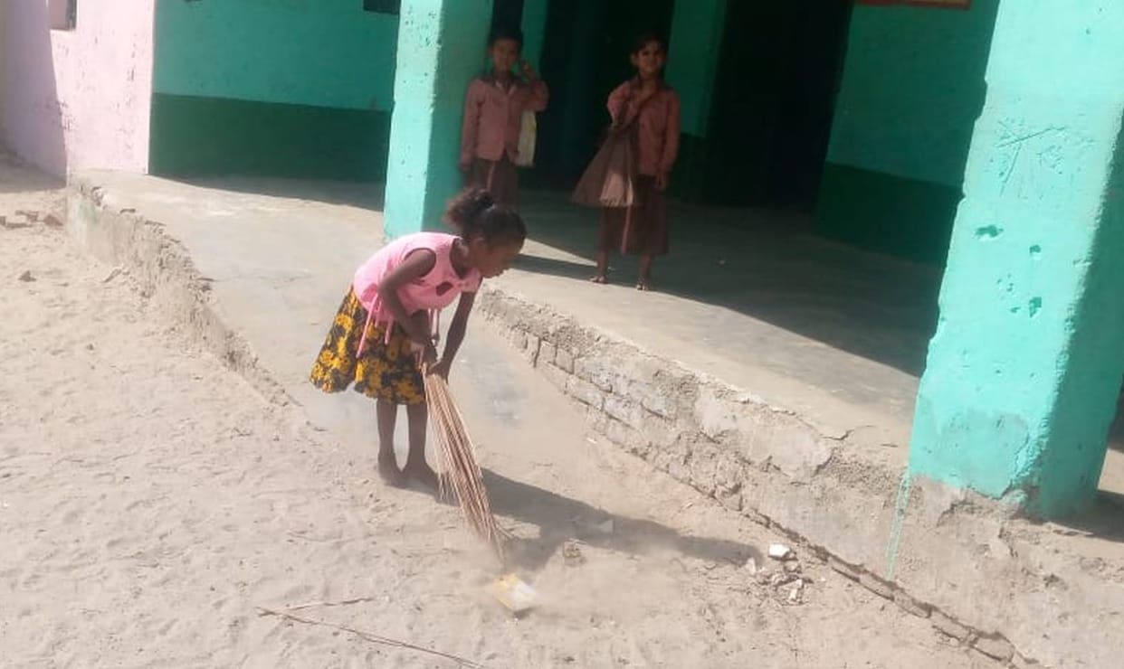 Viral video of children sweeping school