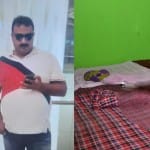 मृतक वीरेंद्र ठाकुर (बायें) व घर में जांच के लिए मौजूद फॉरेंसिक टीम।