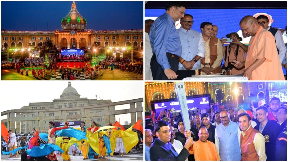 torch of chess olympiad reached lucknow cm yogi and vishwanathan anand played chess