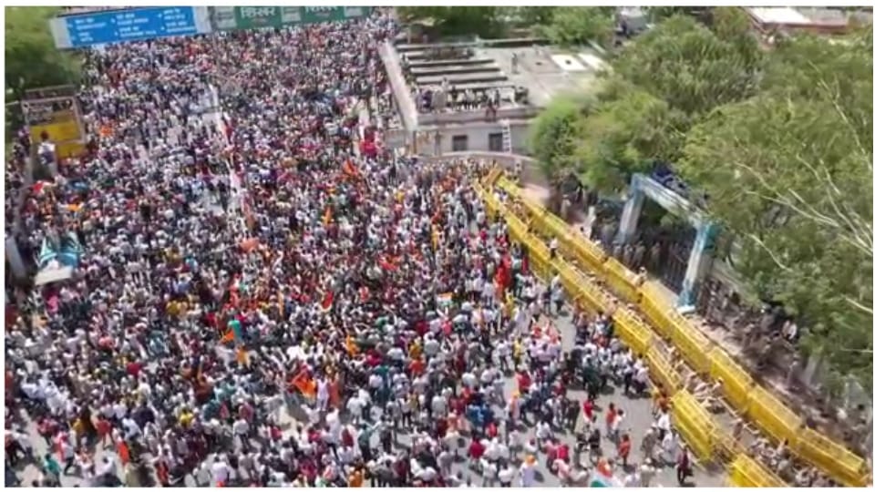 Sadhus and saints came out on road in protest against insult of gods and goddesses Ajmer Rajasthan