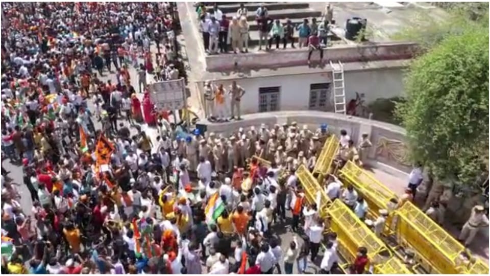 Sadhus and saints came out on road in protest against insult of gods and goddesses Ajmer Rajasthan