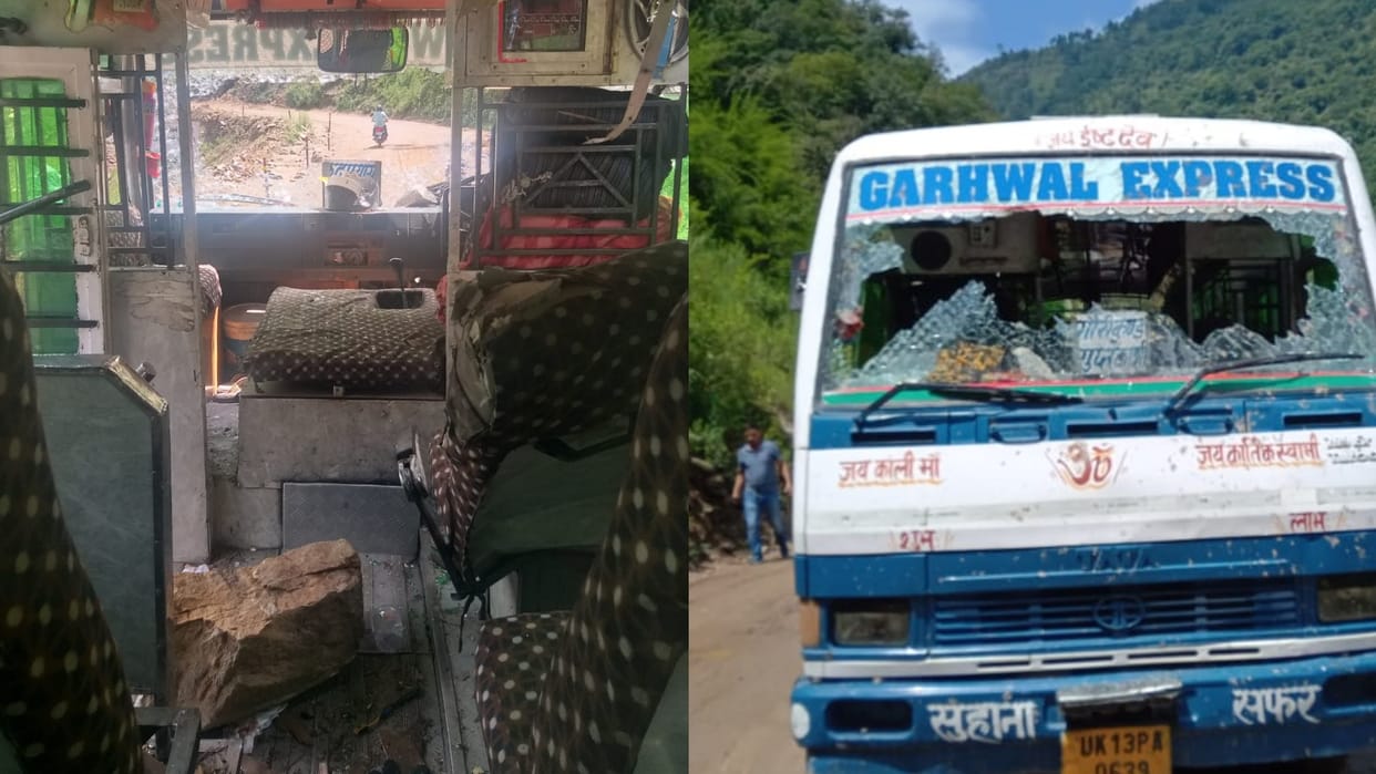 Accident on Gaurikund highway, stone fell from hill broke the glass of bus, one passenger died