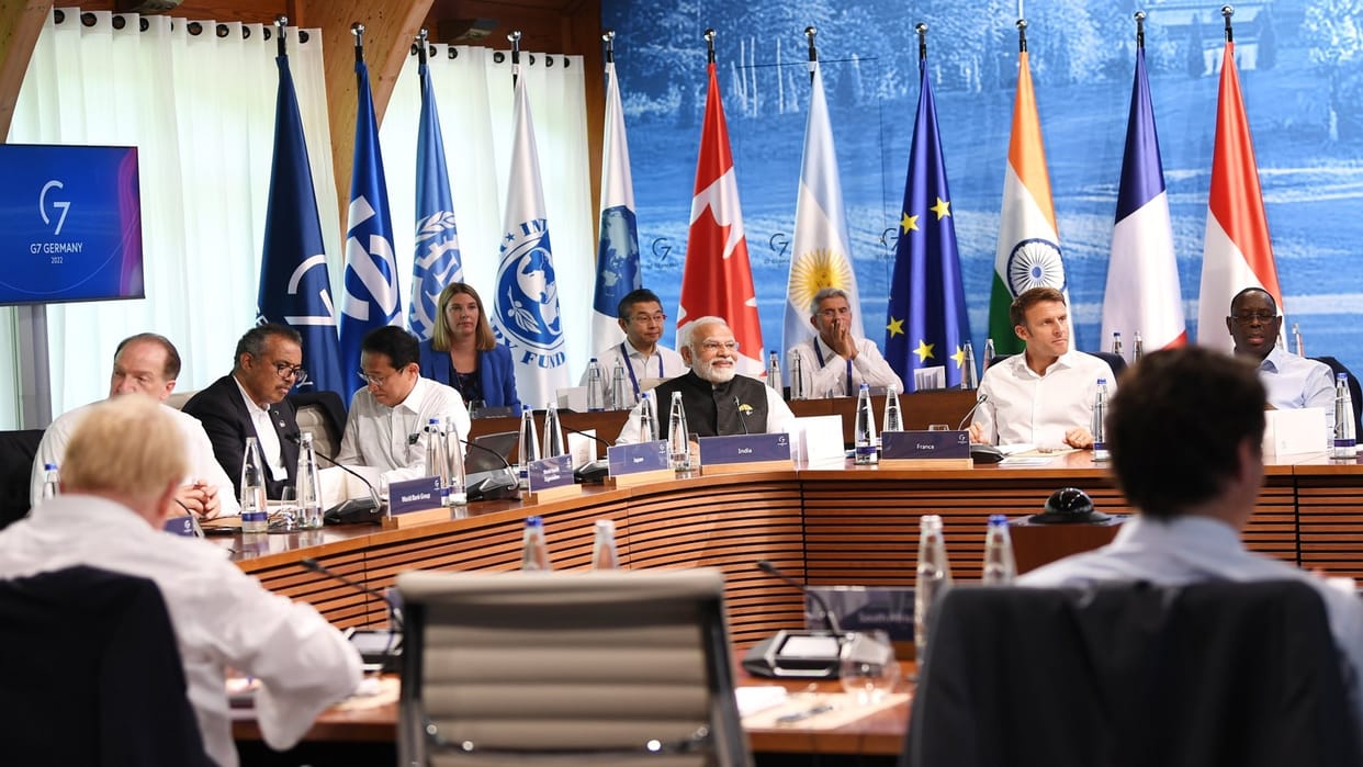 PM Narendra Modi and French President Emmanuel Macron held a conversation while assembling for the G7 Summit