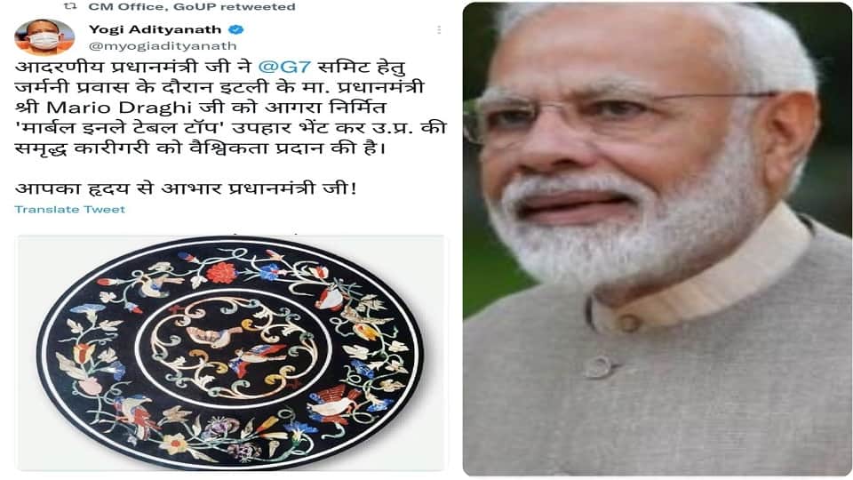 pm narendra modi gifted marble inlay table top this art first time used in fatehpur sikri monument