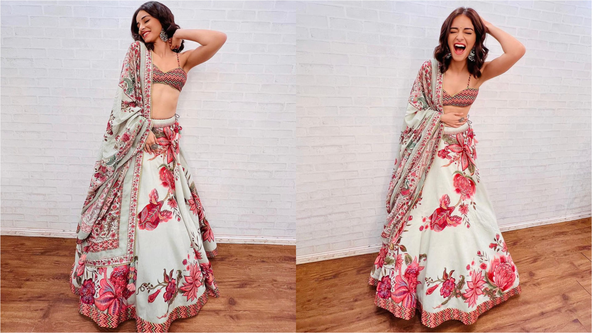 ananya pandey floral print lehenga with bralette blouse in her latest photoshoot