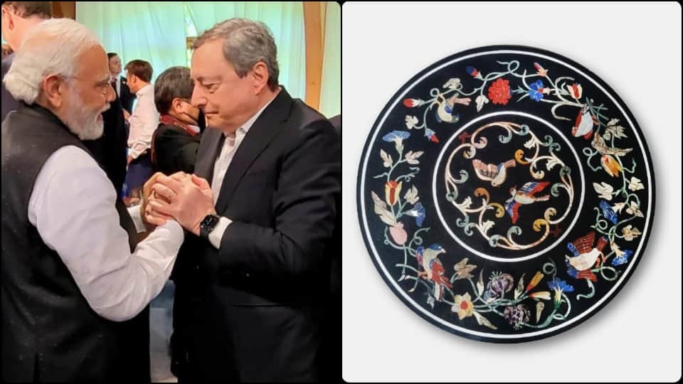 PM Narendra Modi Gifted To prime minister of italy Marble Table Top Made In Agra