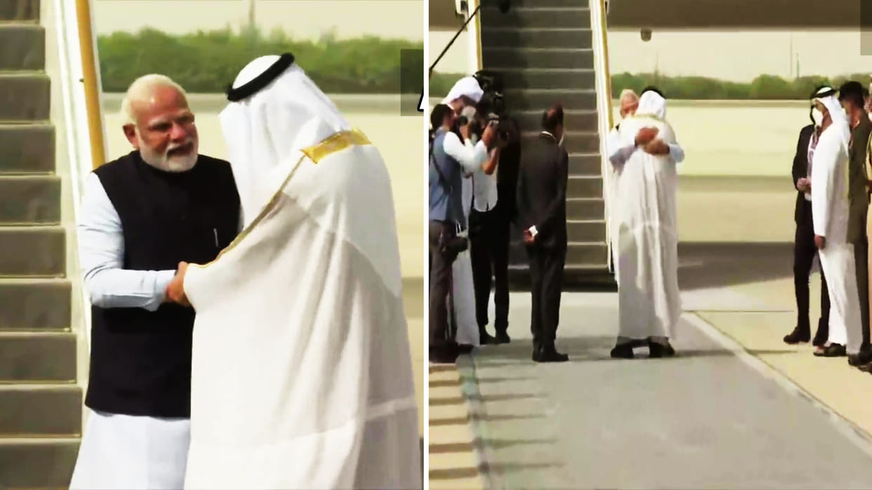 PM narendra Modi arrives Abu Dhabi from Germany welcomed by the President of UAE