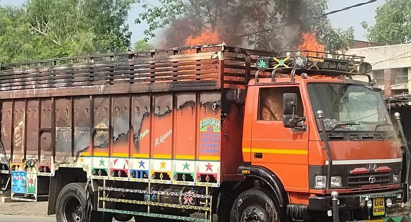 burning truck in nagala