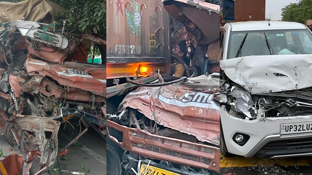 A DCM hits a container on shaheed path in Lucknow.