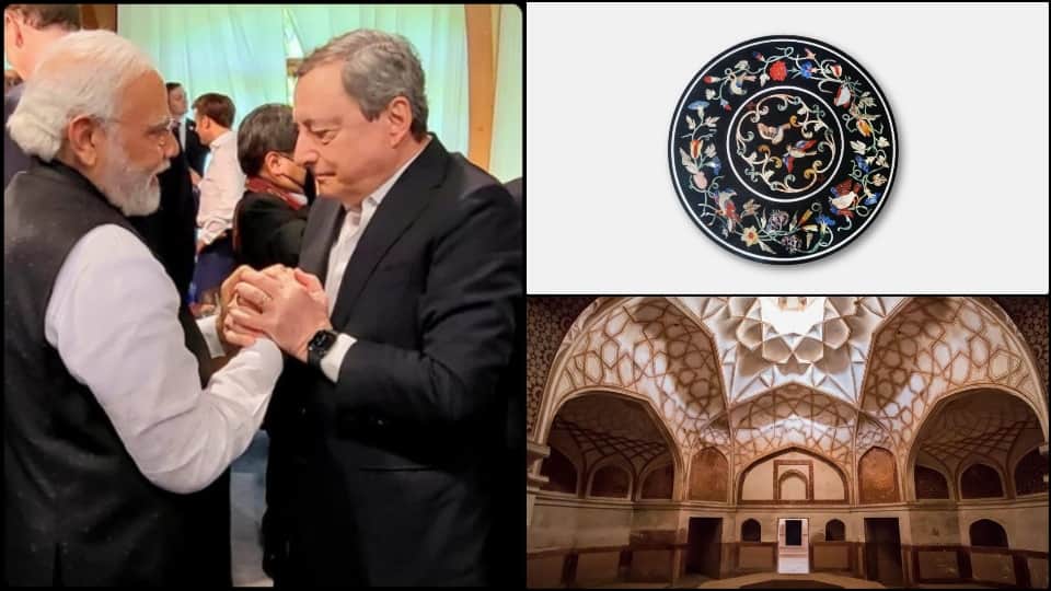 pm narendra modi gifted marble inlay table top this art first time used in fatehpur sikri monument